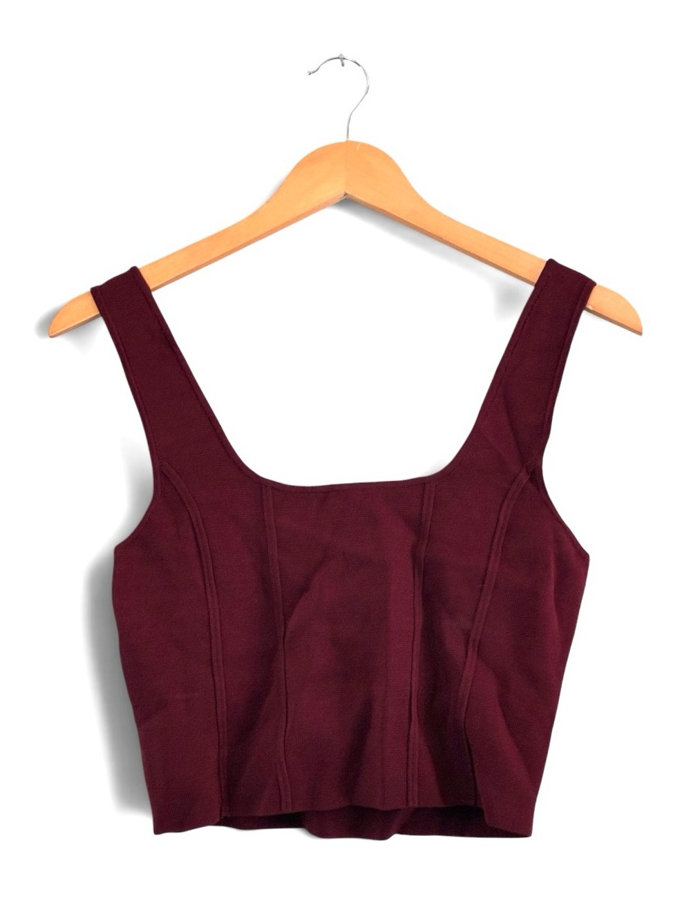 Zara | Like new burgundy square neck wide straps crop top knit tank top large